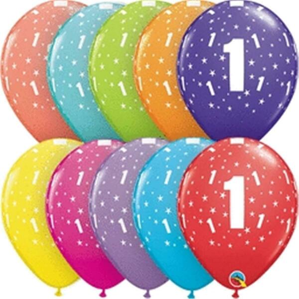 Mayflower Distributing 11 in. Stars 1st Birthday A Round Latex Balloon 85927